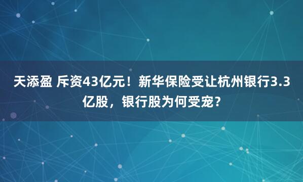 天添盈 斥资43亿元！新华保险受让杭州银行3.3亿股，银行股为何受宠？